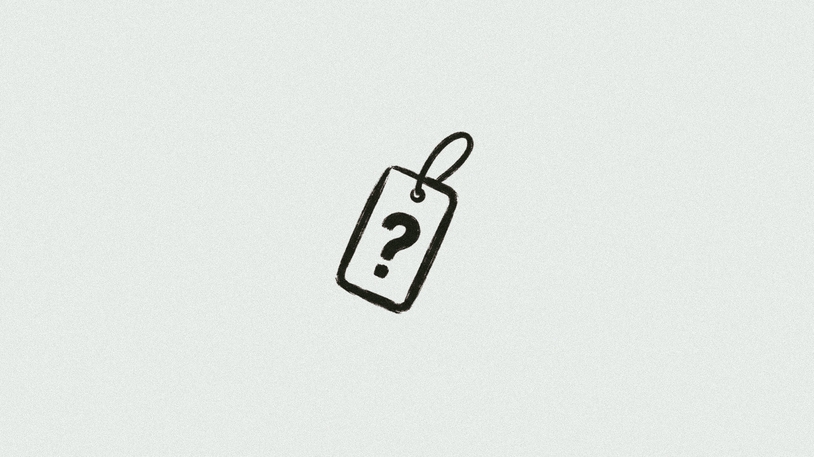 A doodle of a price tag and a question mark, raising a question whether sustainable underwear is worth the price